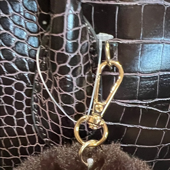 Aldo | Rich Brown Croc-Embossed Shoulder Bag w/ Bag Charm - Picture 7 of 15